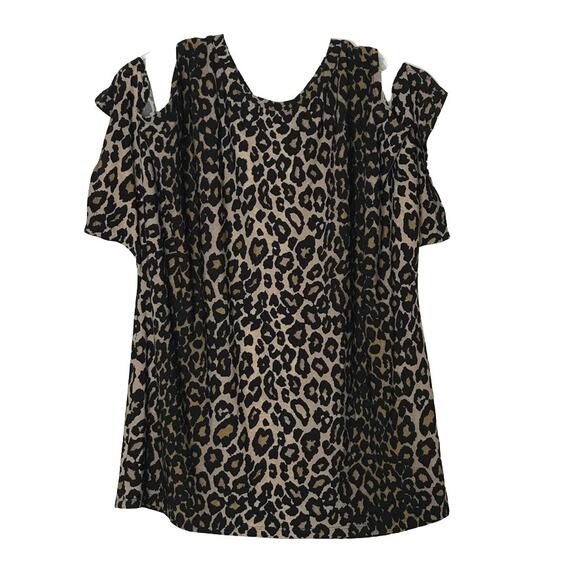 RACHEL Rachel Roy Cold Shoulder Animal Print Top Tan Black Size 0X - Picture 1 of 7